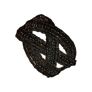 BLACK GLASS BEAD WIRE WRAP Bracelet Vintage Four Braided Strands‎ of 4 Beaded